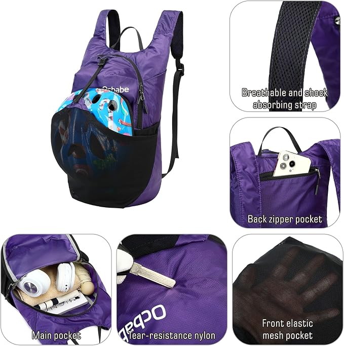 Ultra Lightweight Foldable Backpack, Water Resistant Small Packable Hiking - Image 3
