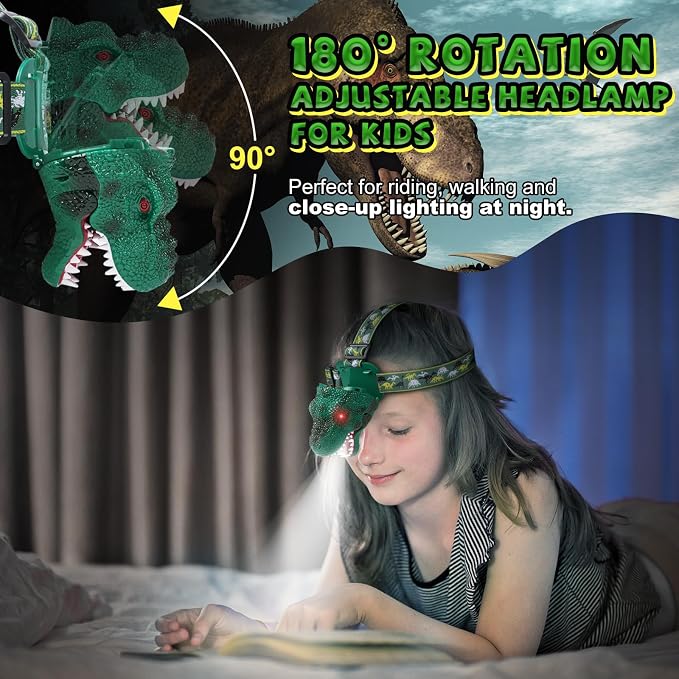 Nitigo Dinosaur Headlamp for Kids Flashlight Rechargeable Led Dino Head Lamp - Image 7