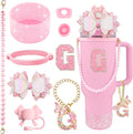 9PCS Pink for Stanley Cup Accessories Set Bling Initials Bow Charms for Stanley by Unknown