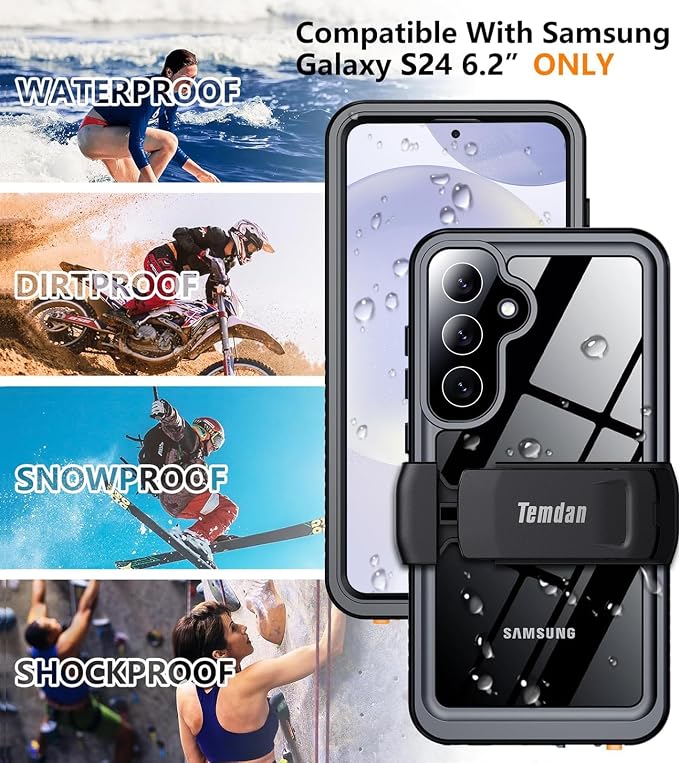 Temdan Compatible with Samsung Galaxy S24 Case Waterproof with Belt Clip Holster - Image 7