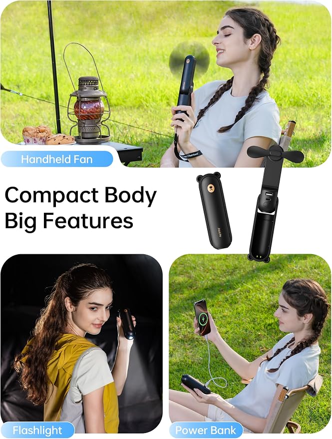 JISULIFE Handheld Fan with 4500 mAh Powerbank Max 37 Hours Runtime, Pocket - Image 2