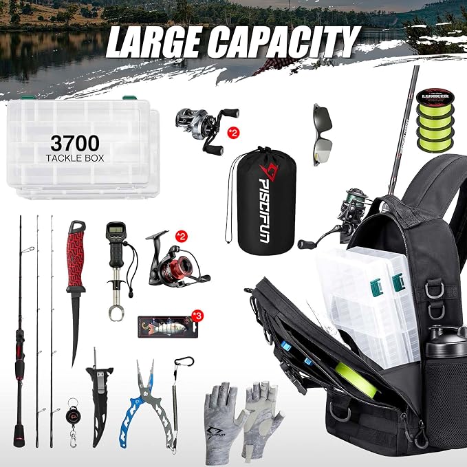 Piscifun Fishing Backpack with Rod Holder, Lightweight Sling Bag Storge Gear - Image 6