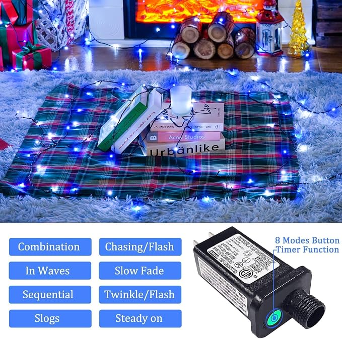 JMEXSUSS 66ft 200 LED Blue and White Outdoor Christmas String Lights, Expandable - Image 2