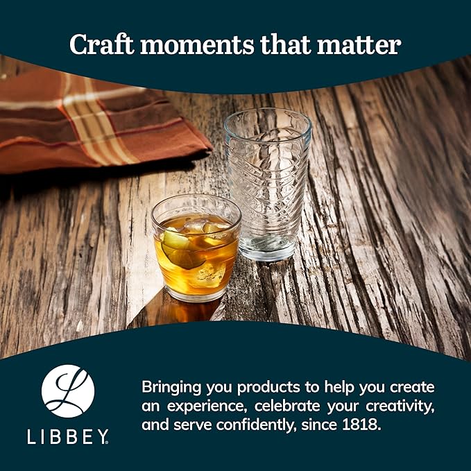 Libbey Orbita Rocks and Tumbler Drinking Glasses Set of 16, Durable Glass Cups - Image 6