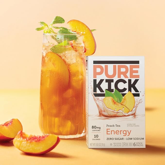PURE KICK Energy Singles To Go Drink Mix, Peach Tea, Includes 12 Boxes - Image 4