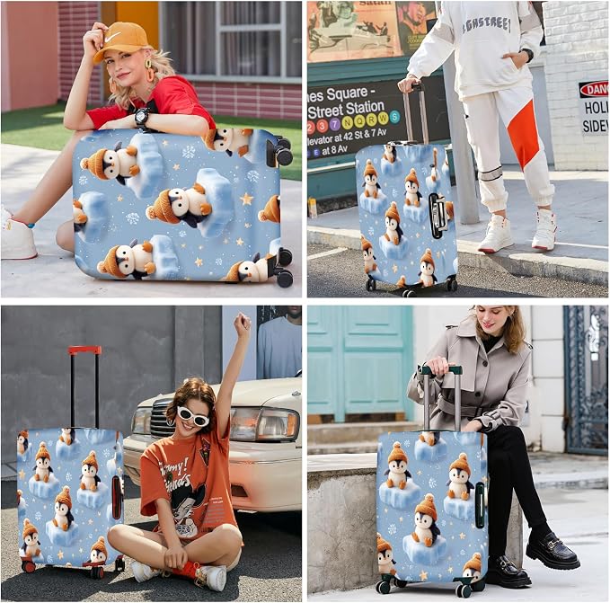 ANNA QUEEN Winter Penguin Luggage Cover, Cute Penguin on Ice Pattern Suitcase - Image 7