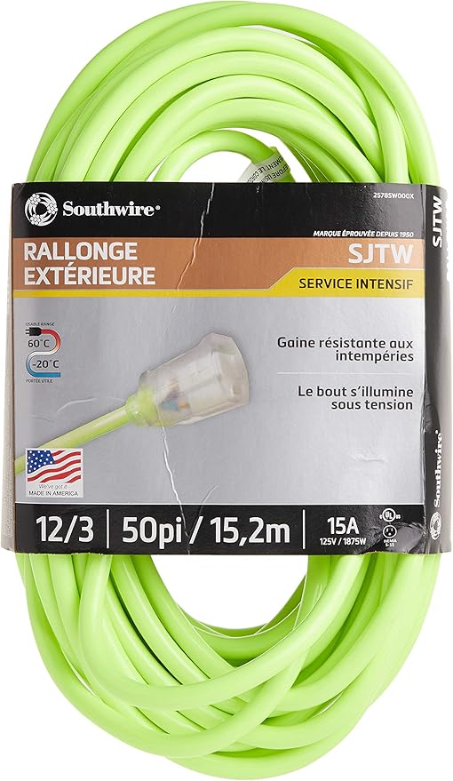 Southwire Heavy Duty Extension Cord, 12 Gauge, 3 Conductor, High Visibility - Image 3
