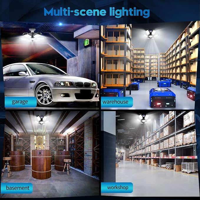 TANBABY 2 Pack LED Garage Lights, 150W Deformable Garage Light Bulb, Total - Image 5