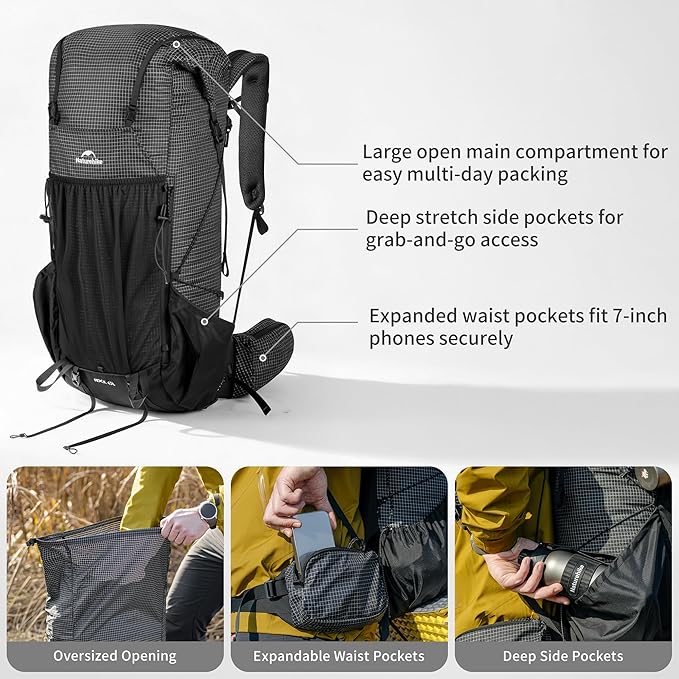 Naturehike 60L Rock 2.0 Upgraded Internal Frame Hiking Backpack - Image 3