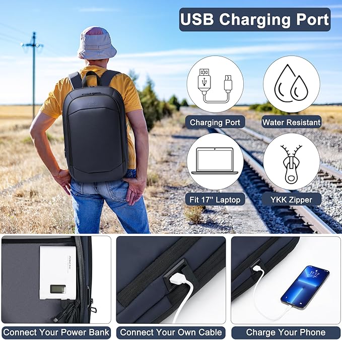 Business Backpack 17 Inch Slim Expandable Waterproof Travel Laptop Backpacks - Image 2