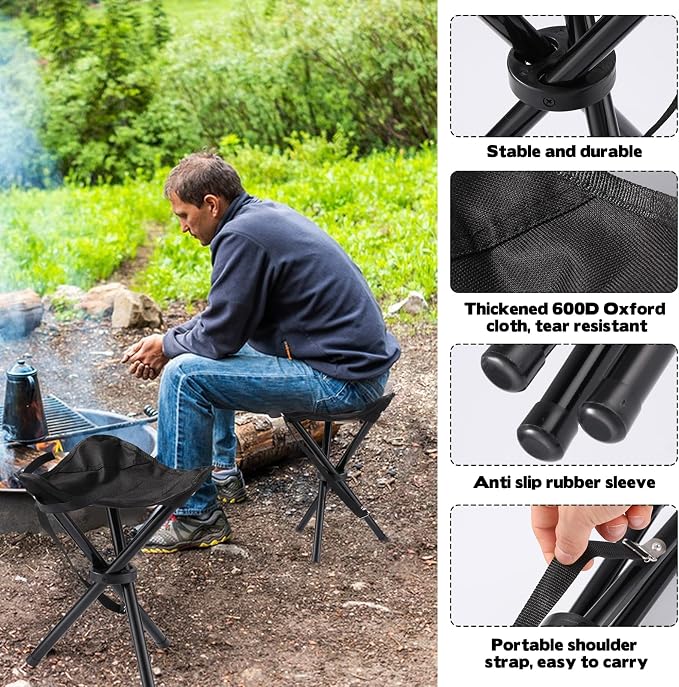 Travel Folding Camping Stool, 14.6 inches Lightweight Outdoor Tripod Chair and - Image 4