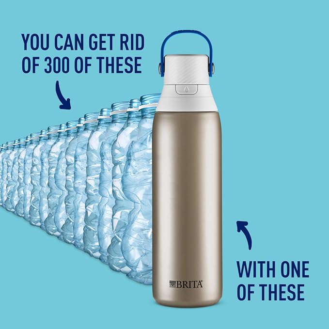 Brita Stainless Steel Premium Filtering Water Bottle, Replaces 300 Plastic - Image 2