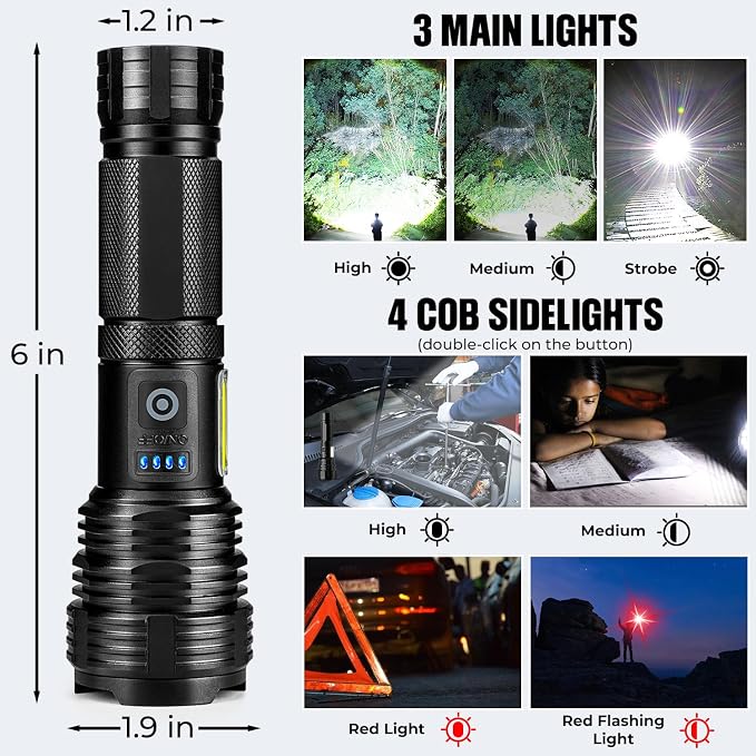 BERCOL Flashlight LED Rechargeable Flashlights High Lumens, 000 LM Super Bright - Image 6