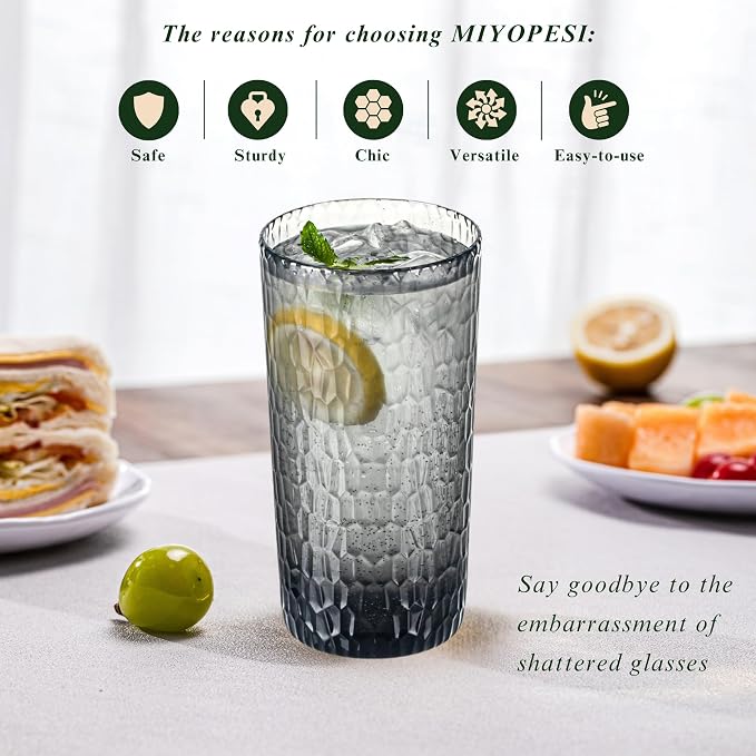 15oz and 22oz Grey Acrylic Glasses Drinkware, Honeycomb Stackable Shatter-Proof - Image 2