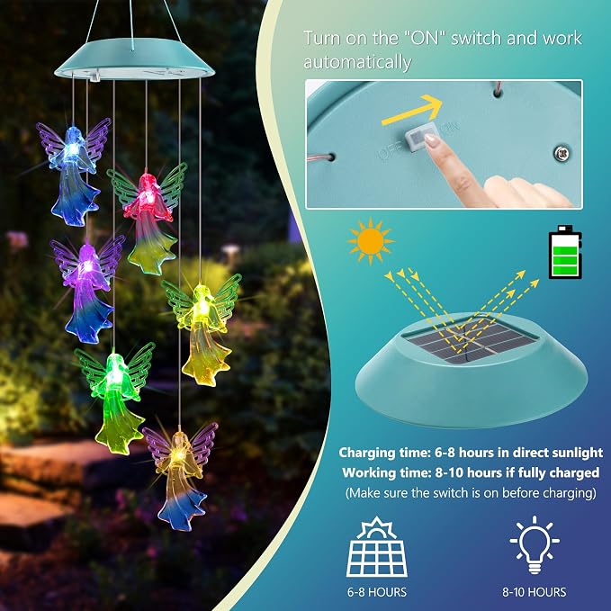 Toodour Solar Wind Chimes, Color Changing Angel Wind Chimes, LED Decorative - Image 4