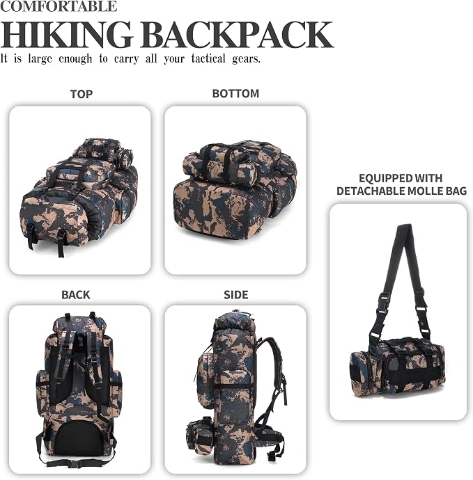 100L Camping Hiking Backpack, Molle military Tactical rucksack backpack - Image 4