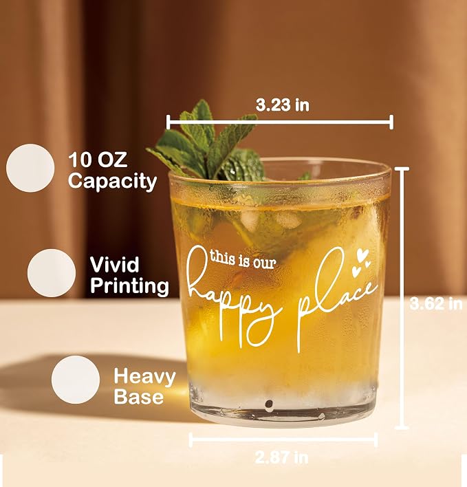 Nogrit This Is Our Happy Place Whiskey Glasses 10 oz, Modern Farmhouse Old - Image 2