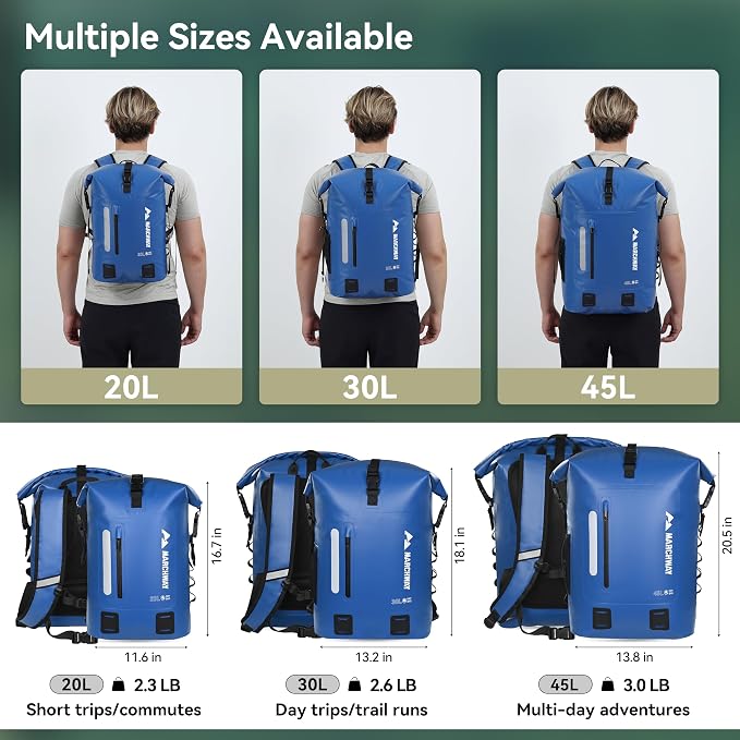 MARCHWAY Roll Top Waterproof Backpack, Floating Dry Bag 20L/30L/45L - Image 5