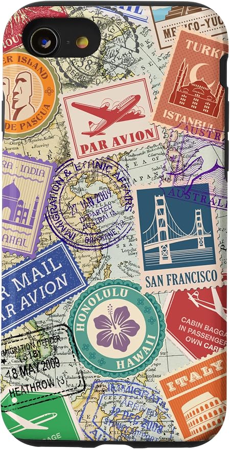 World Map Travel Passport Stamps Postage Stamp Case by Unknown