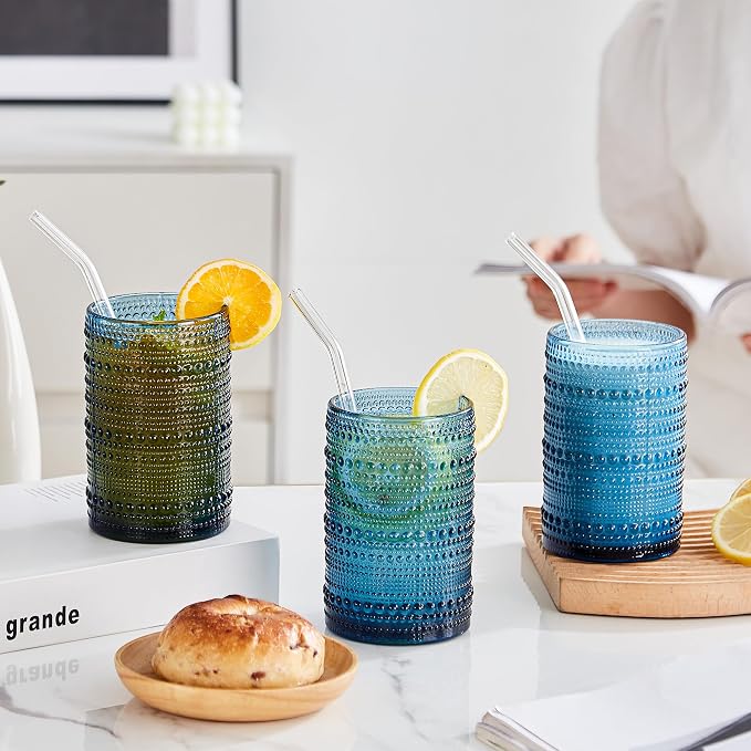 HomeVogue 15 oz Blue Hobnail Drinking Glasses - Image 5