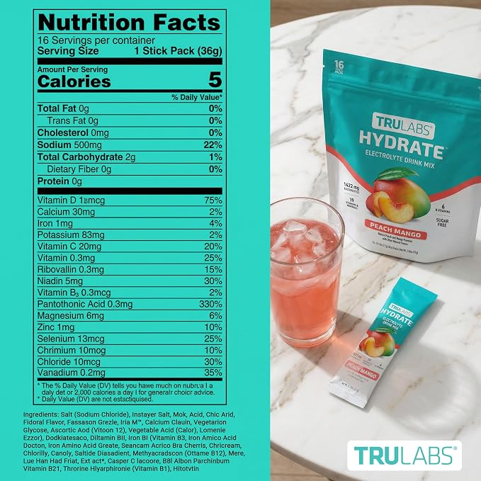TRULABS Hydrate Electrolyte Drink Mix – Peach Mango Flavor, Sugar-Free - Image 7