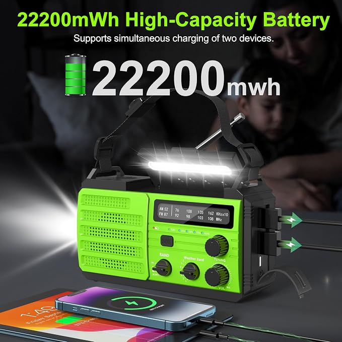 Emergency Radio with Solar & Hand Crank Radio 22200mWh NOAA Emergency Weather - Image 4