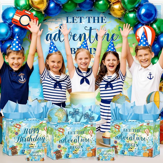 Travel World Map Birthday Gift Bag Double-Sided Let the Adventure Begin Gift - Image 5