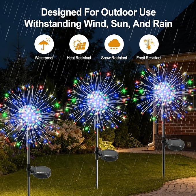 Solar Garden Lights Outdoor, 2 Pack 120 LED Twinkling Firework Lights Decorative - Image 3