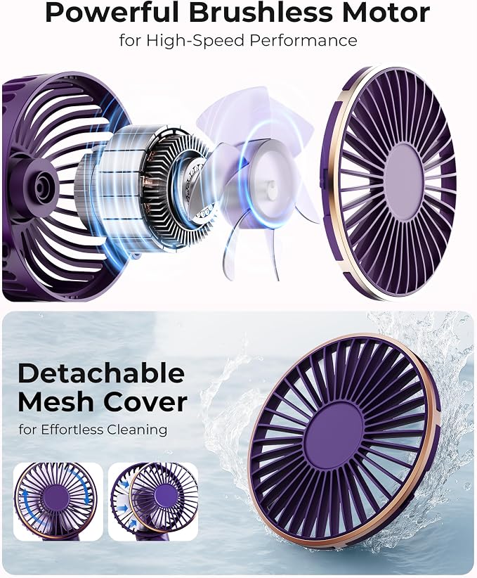TUNISE Portable Handheld Fan, 180 Adjustable, 6 Speed Wind, USB Rechargeable - Image 6