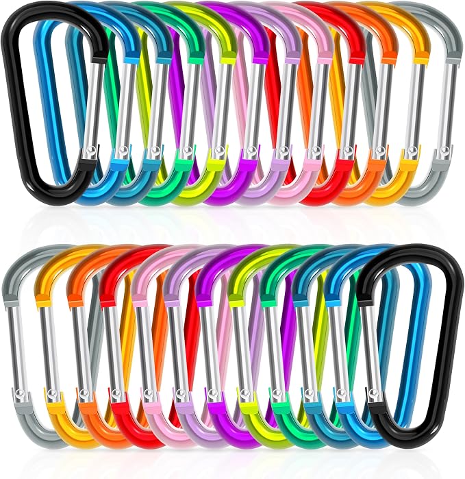24pc Aluminum Carabiner Clip D Ring, Keychain Spring Hook, Small Carabiners Set by Zalava