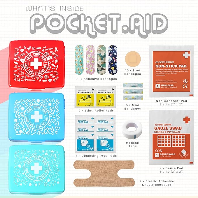 EVERLIT Pocket-Aid Mini First Aid Kit | Compact, Portable Hard-Shell Cases of - Image 2