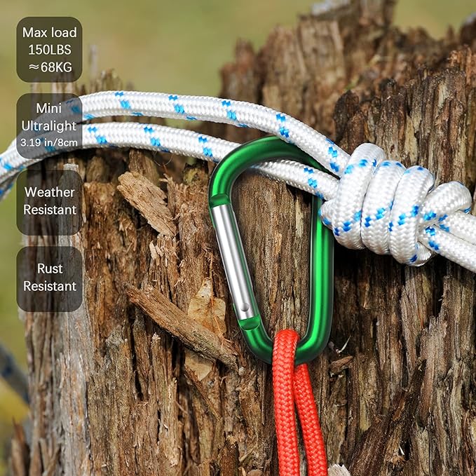 sprookber 3" Aluminum Carabiner D Ring, Caribeener Clips, Spring Snap Hook - Image 5
