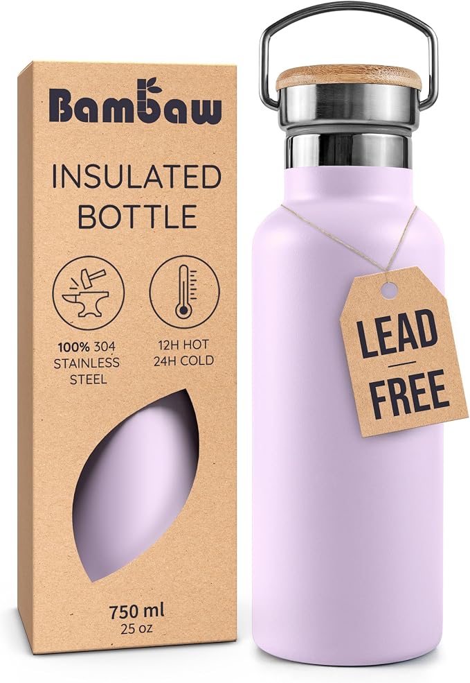 Bambaw Metal Water Bottle 24 oz, Insulated Stainless Steel Water Bottle by Bambaw