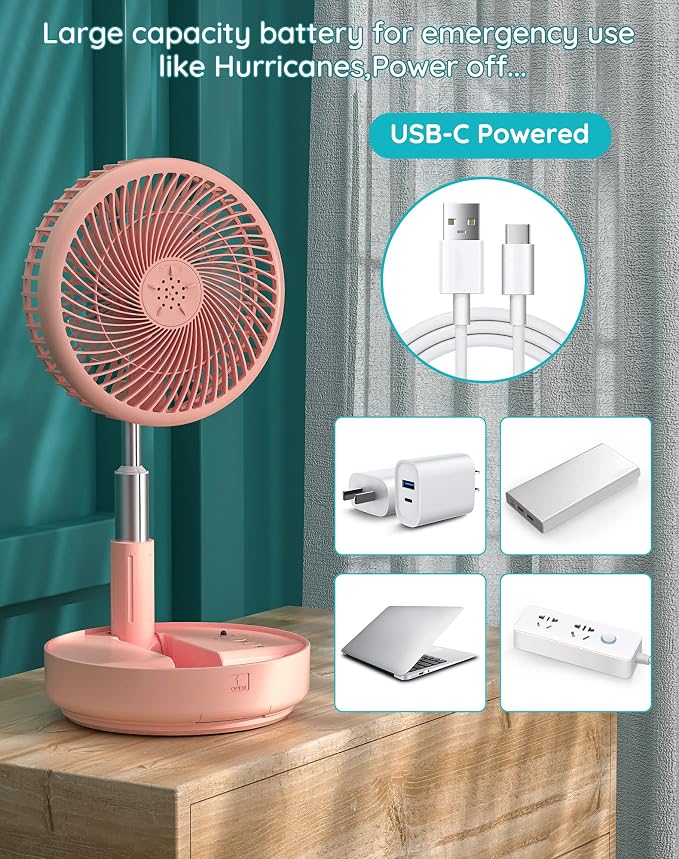 Primevolve Portable Oscillating Standing Fan, Rechargeable Battery Operated USB - Image 6