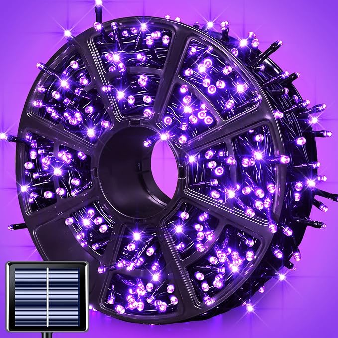JMEXSUSS 600LED Purple Solar Halloween Lights, 206.7ft Solar String Lights by JMEXSUSS