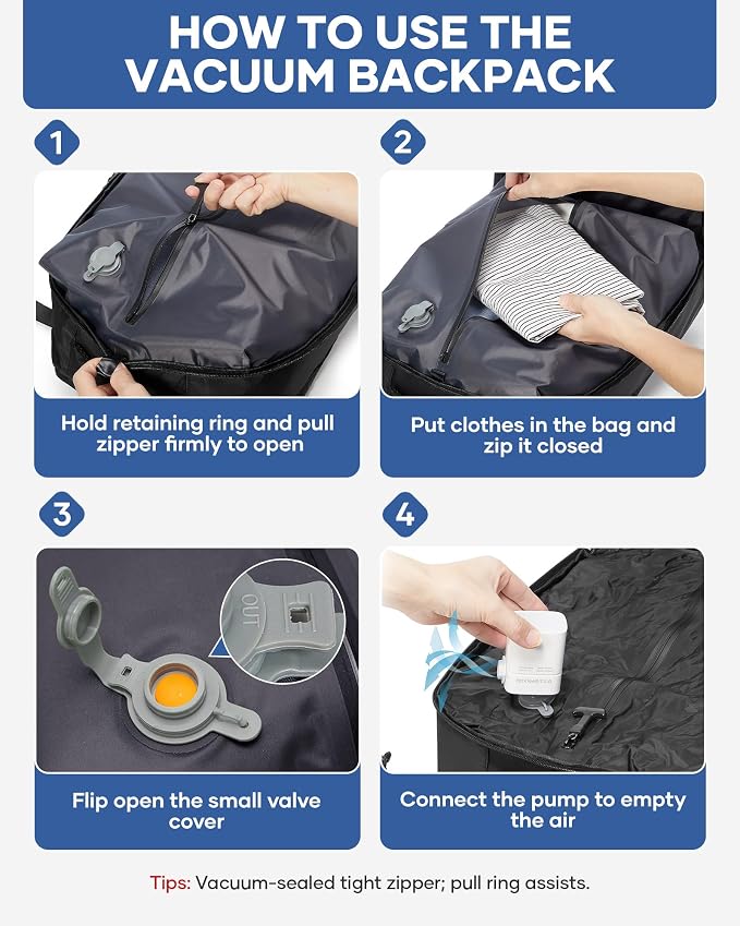 Vacuum Backpack Travel with Pump, Large Travel Backpack with Vacuum System - Image 3