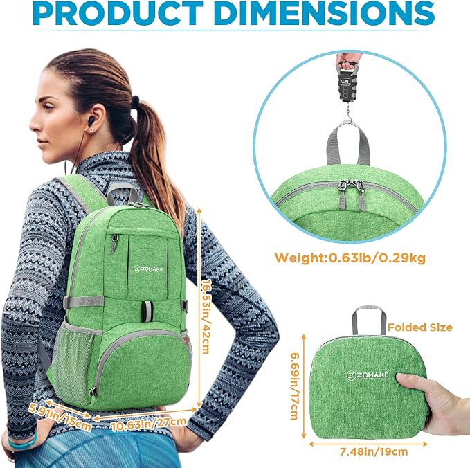 ZOMAKE Ultra Lightweight Packable Backpack 25L, Small Foldable Backpacks Hiking - Image 2