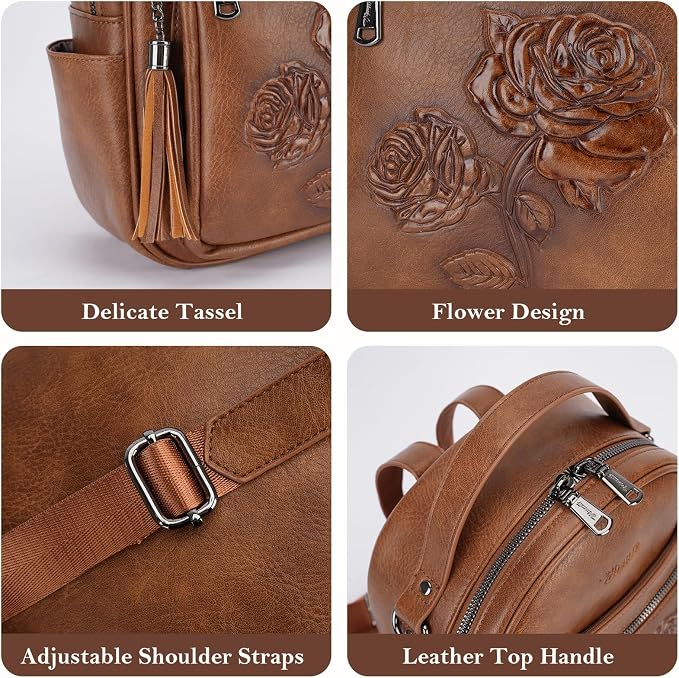 Mini Backpack Purse for Women, Embossed Leather Small Backpack Fashion Travel - Image 6