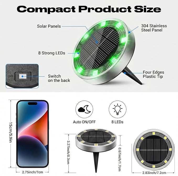 Peasur Mini Solar Ground Lights Outdoor, 2 Pack Flat Solar Powered Disc Lights - Image 5