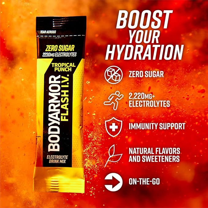 BODYARMOR Flash I.V. Electrolyte Packets, Tropical Punch, Zero Sugar Drink Mix - Image 3
