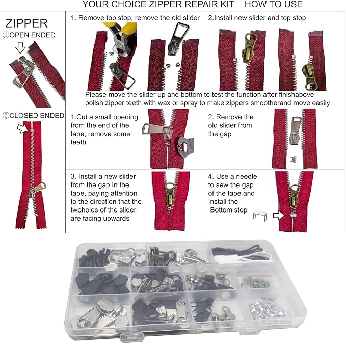 254 Pcs Zipper Repair Kit with Case Include Zipper Replacement and Pull - Image 5