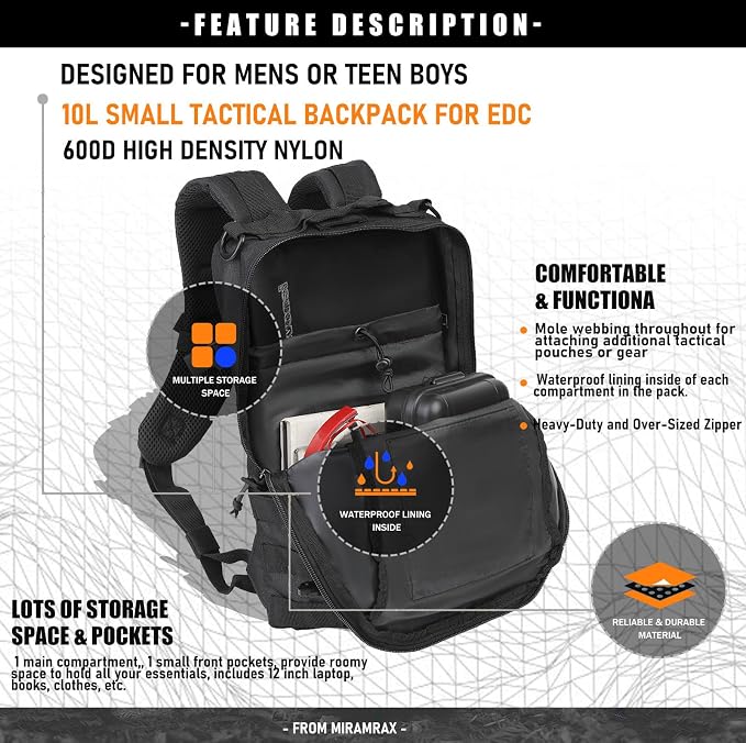 Miramrax 12L Small Backpack Day Pack - Image 3
