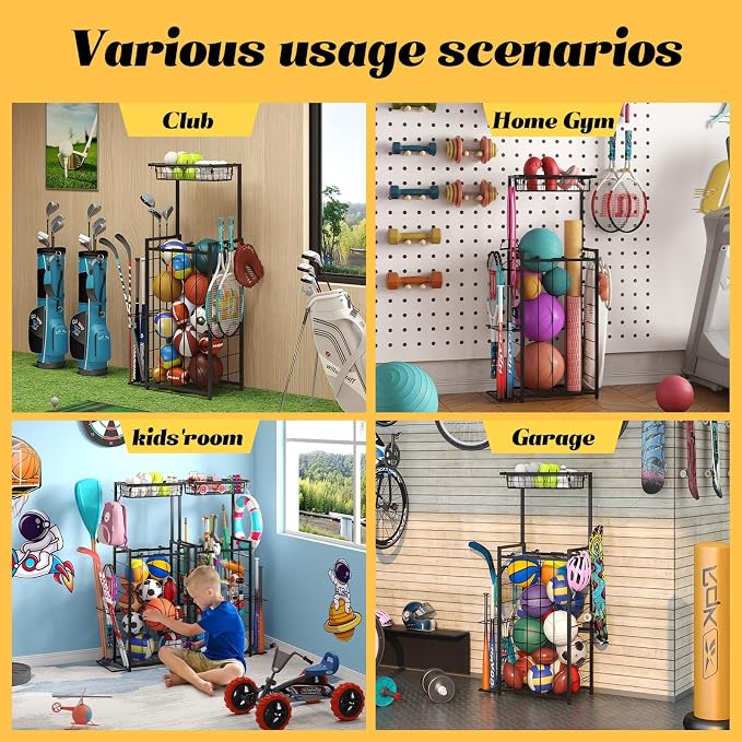 Sports Equipment Organizer, Small Garage Ball Storage Rack - Image 5