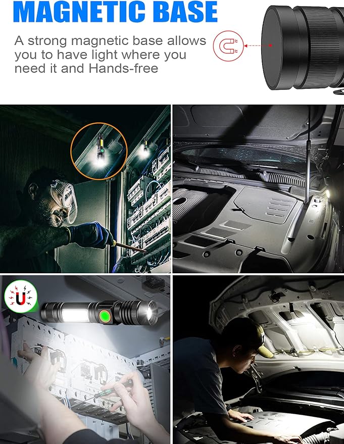 Rechargeable LED Flashlights, Magnetic Flashlight Super Bright Tactical - Image 2