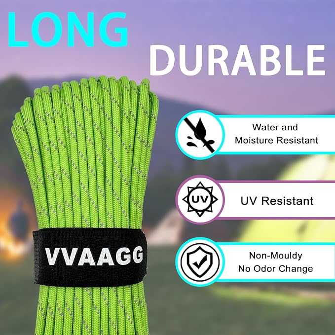 VVAAGG Reflective Paracord Rope 100FT, 7 Strand Nylon para Cord Lanyard Utility - Image 3