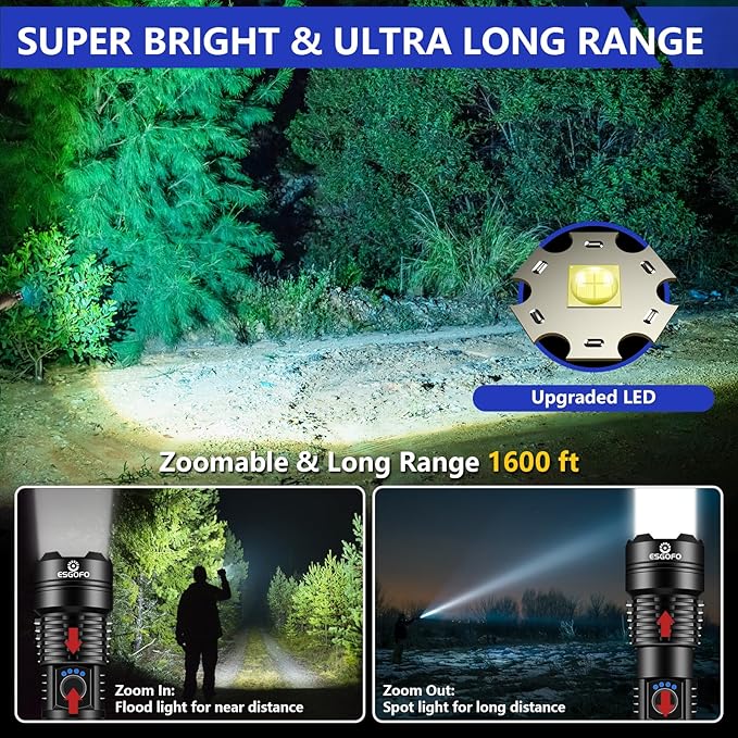Esgofo Flashlights High Lumens 100000 Rechargeable, Super Bright Handheld LED - Image 2