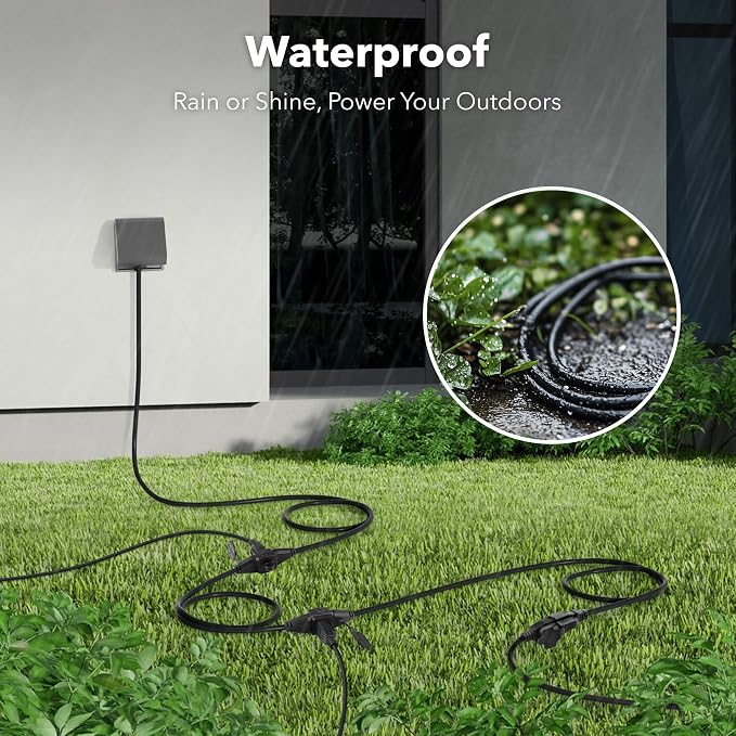 BN-LINK 25 ft Outdoor Extension Cord w/3 Inline Outlets 16/3 Gauge, SJTW - Image 3