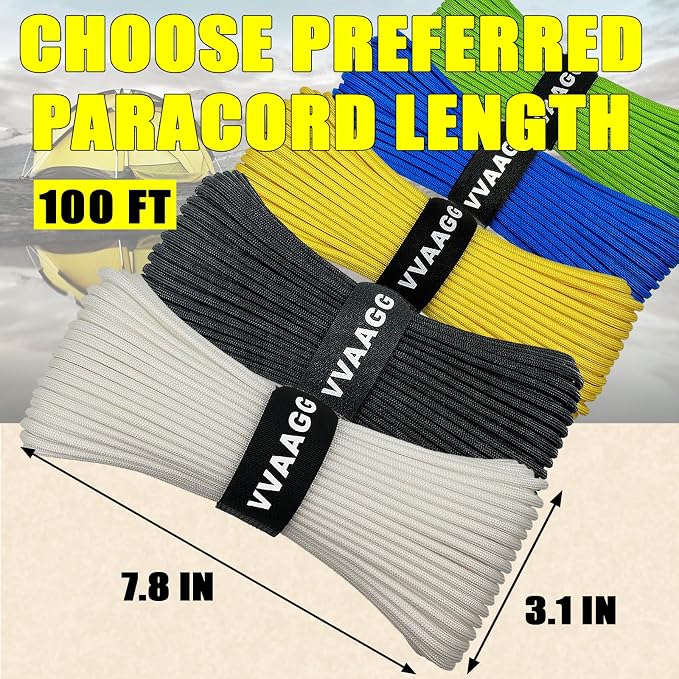 VVAAGG 1000 White Paracord Rope 100FT, 4mm Utility Parachute Cord 12 Strand - Image 3