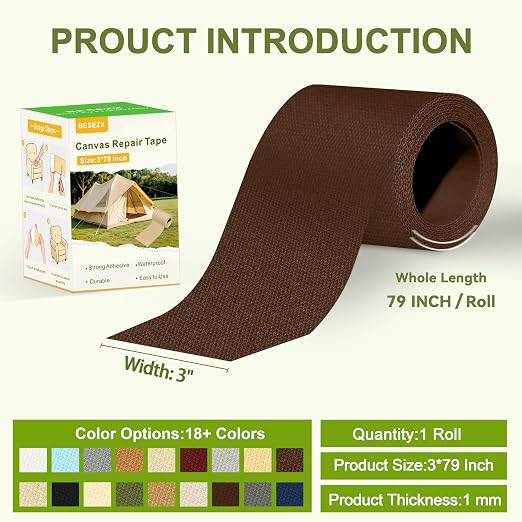 Besezx Canvas Repair Tape, Outdoor Gear Patch, 3x79 Inches, Waterproof - Image 2