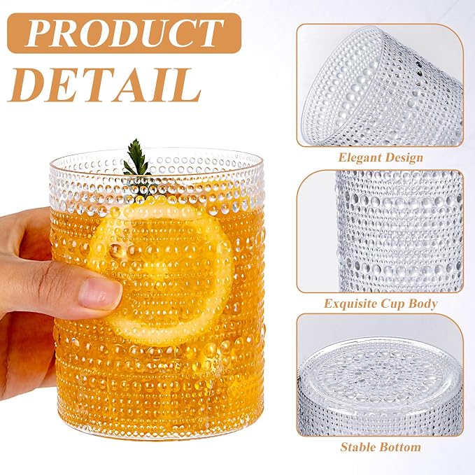 18PCS Plastic Hobnail Drinking Glasses - 14 Oz Clear Vintage Glasses Drinkware - Image 4